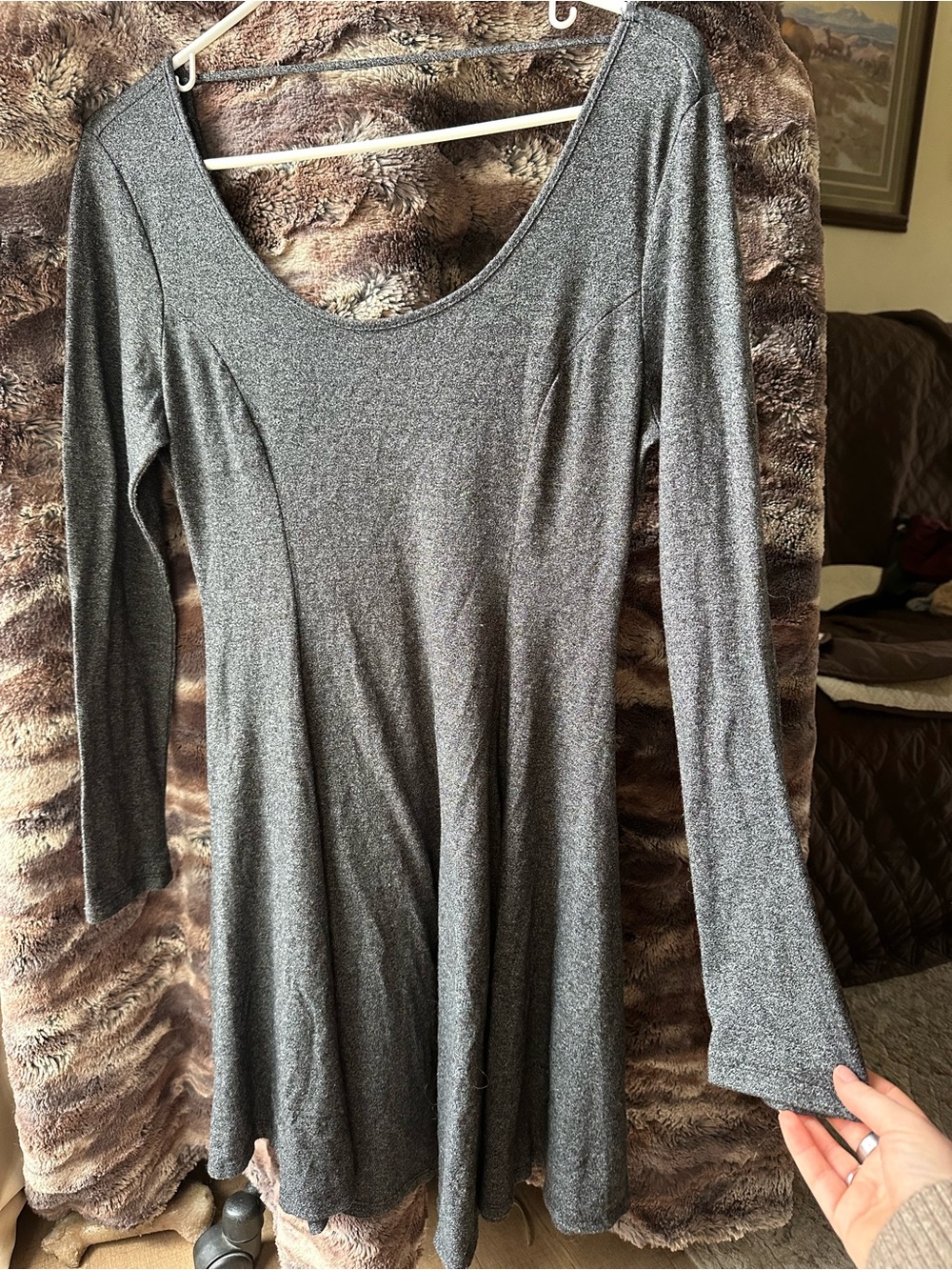 Acemi Metallic Gray Long-Sleeve Scoop Neck Fit-and-Flare Dress